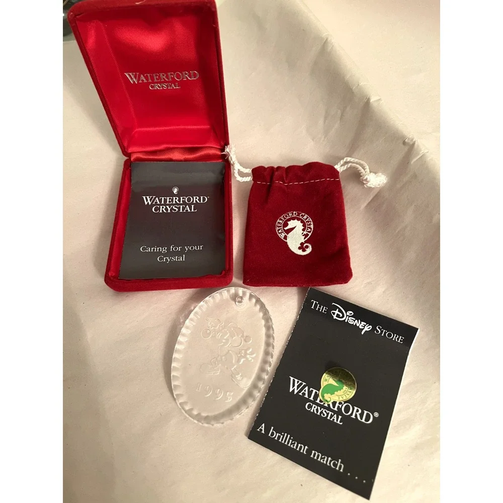 Waterford Crystal Disney Store Mickey Mouse 1995 Ornament Etched Oval Boxed